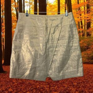 NWOT SIZE 8 100% linen J. Crew Crossover Metallic Linen Gold Wrap Skirt